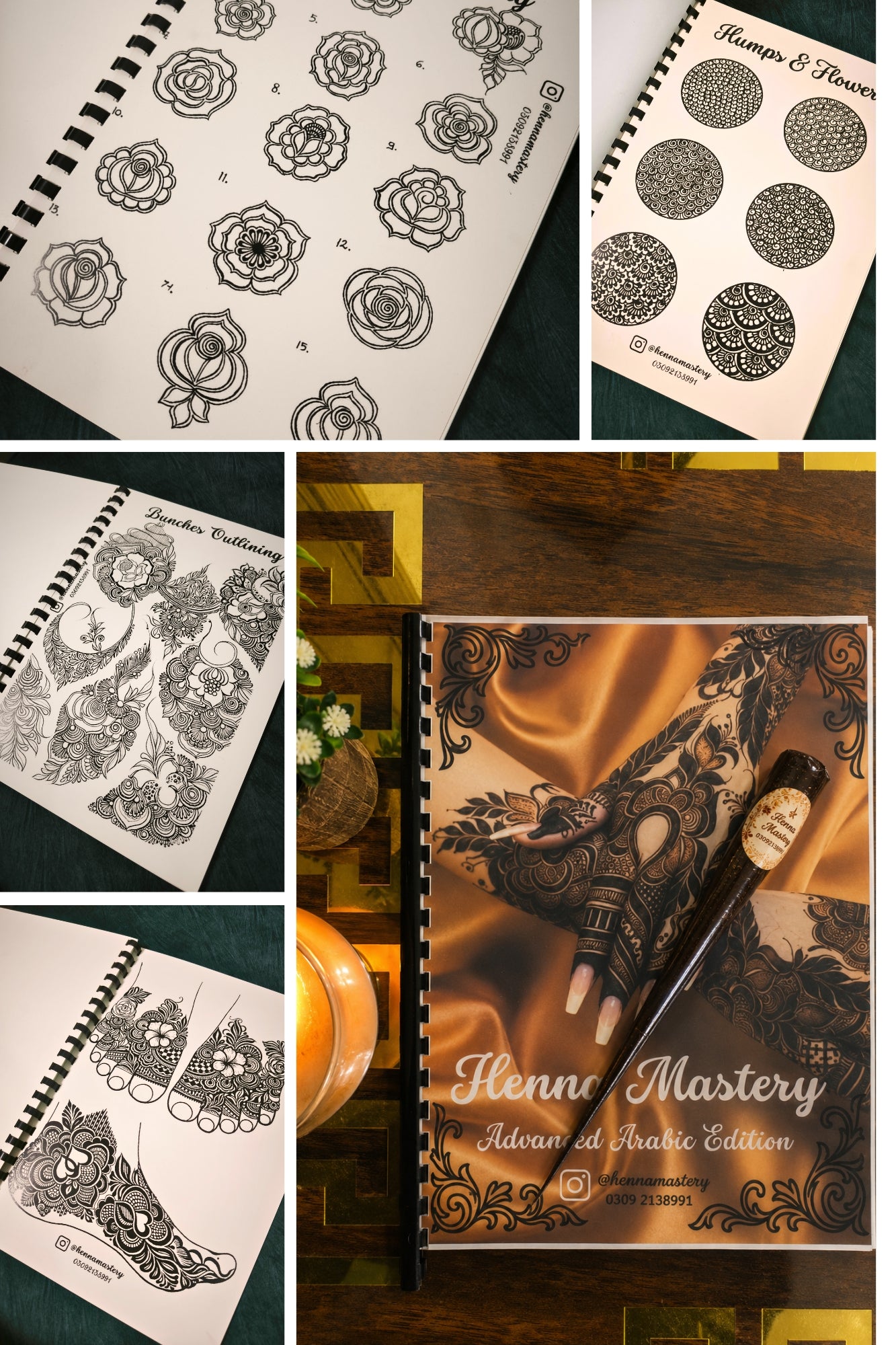 Arabic Henna Reusable Tracing Book Volumes Basic and Advanced Edition + FREE Reusable Acrylic Sheet and a Practice Cone.