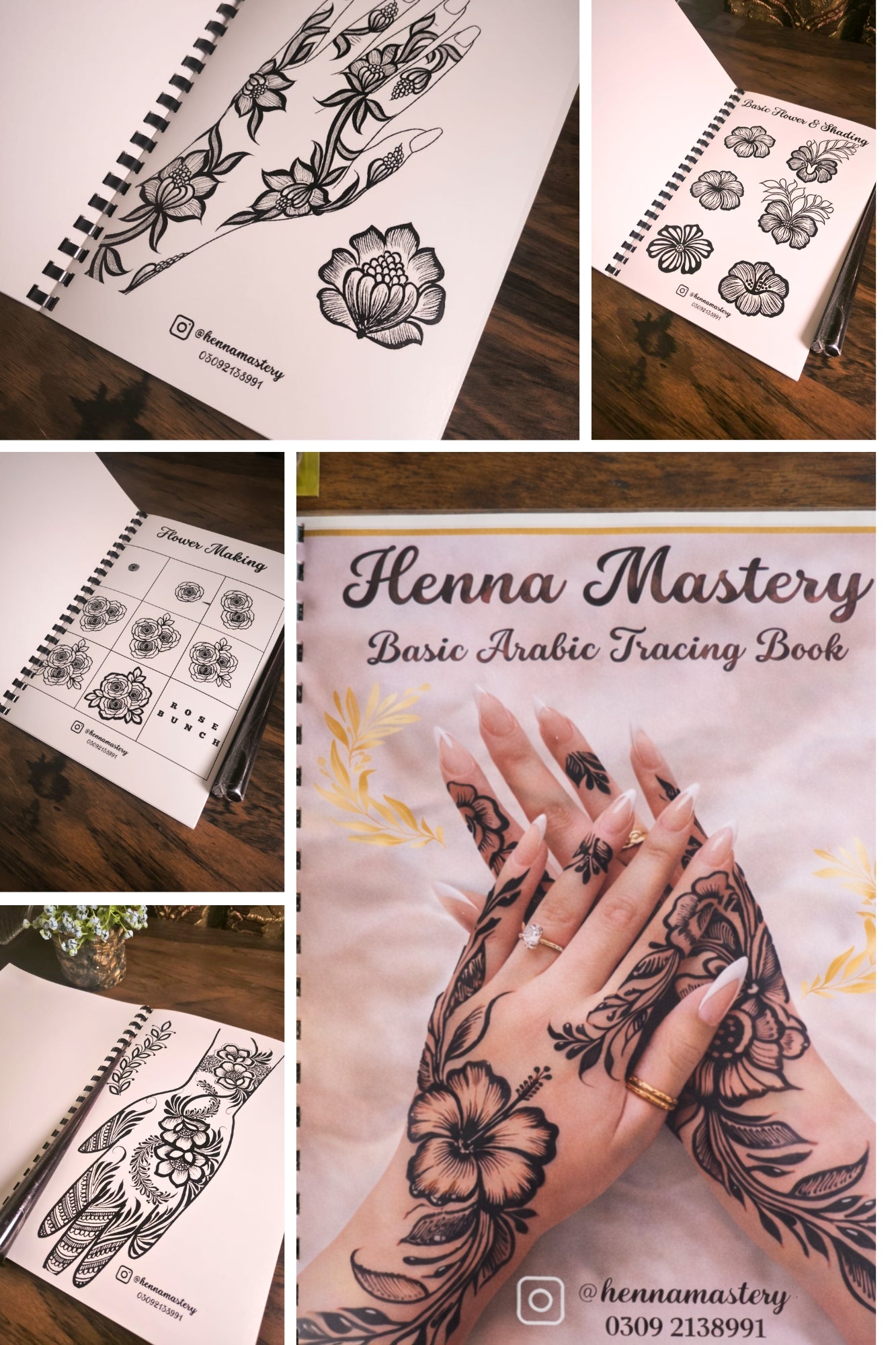 Arabic Henna Reusable Tracing Book Volumes Basic and Advanced Edition + FREE Reusable Acrylic Sheet and a Practice Cone.