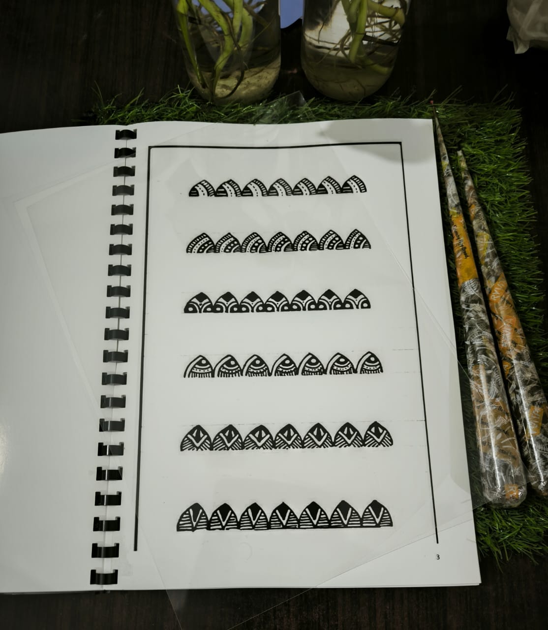 Henna Reusable Tracing Book + FREE Reusable Acrylic sheet and a Practice Cone. (Volume 3)