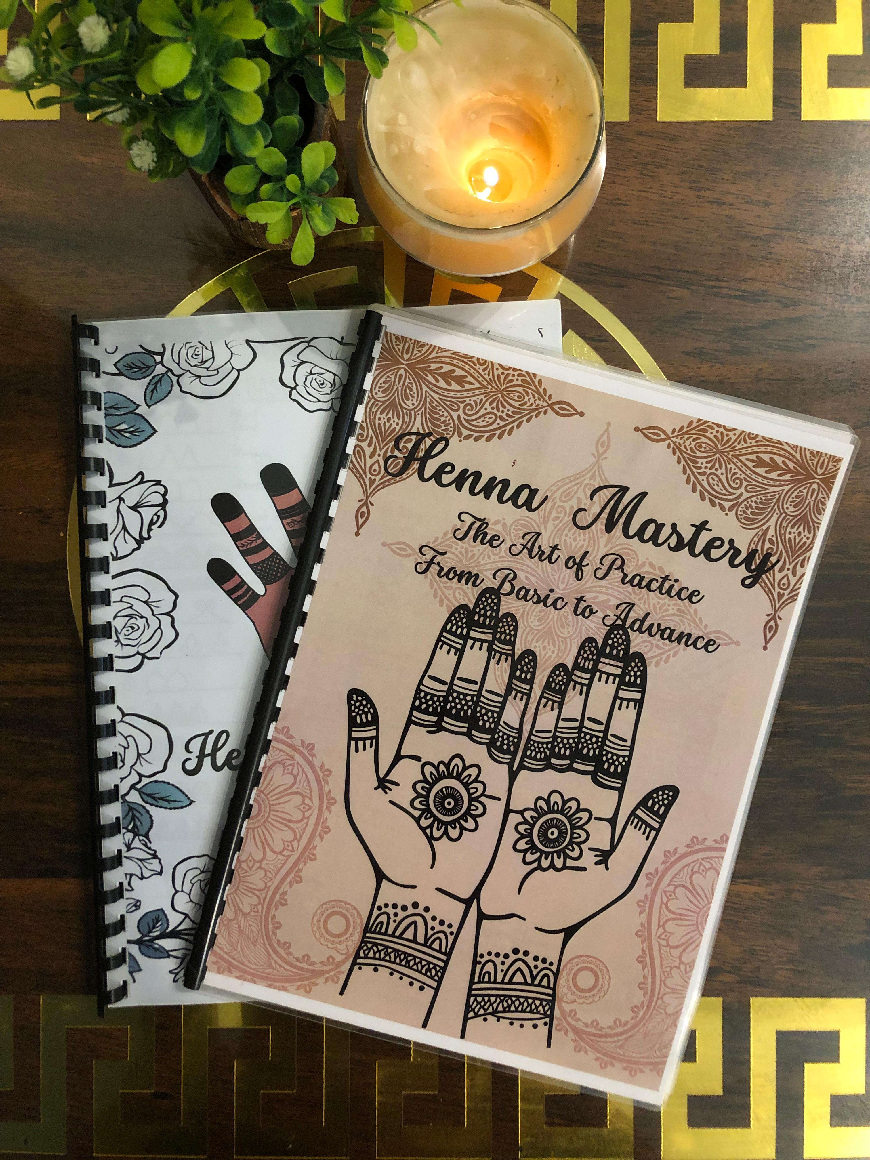 Pack of any 2 Henna Tracing Books of your choice with Reusable Acrylic sheet, a practice cone and free Dc.