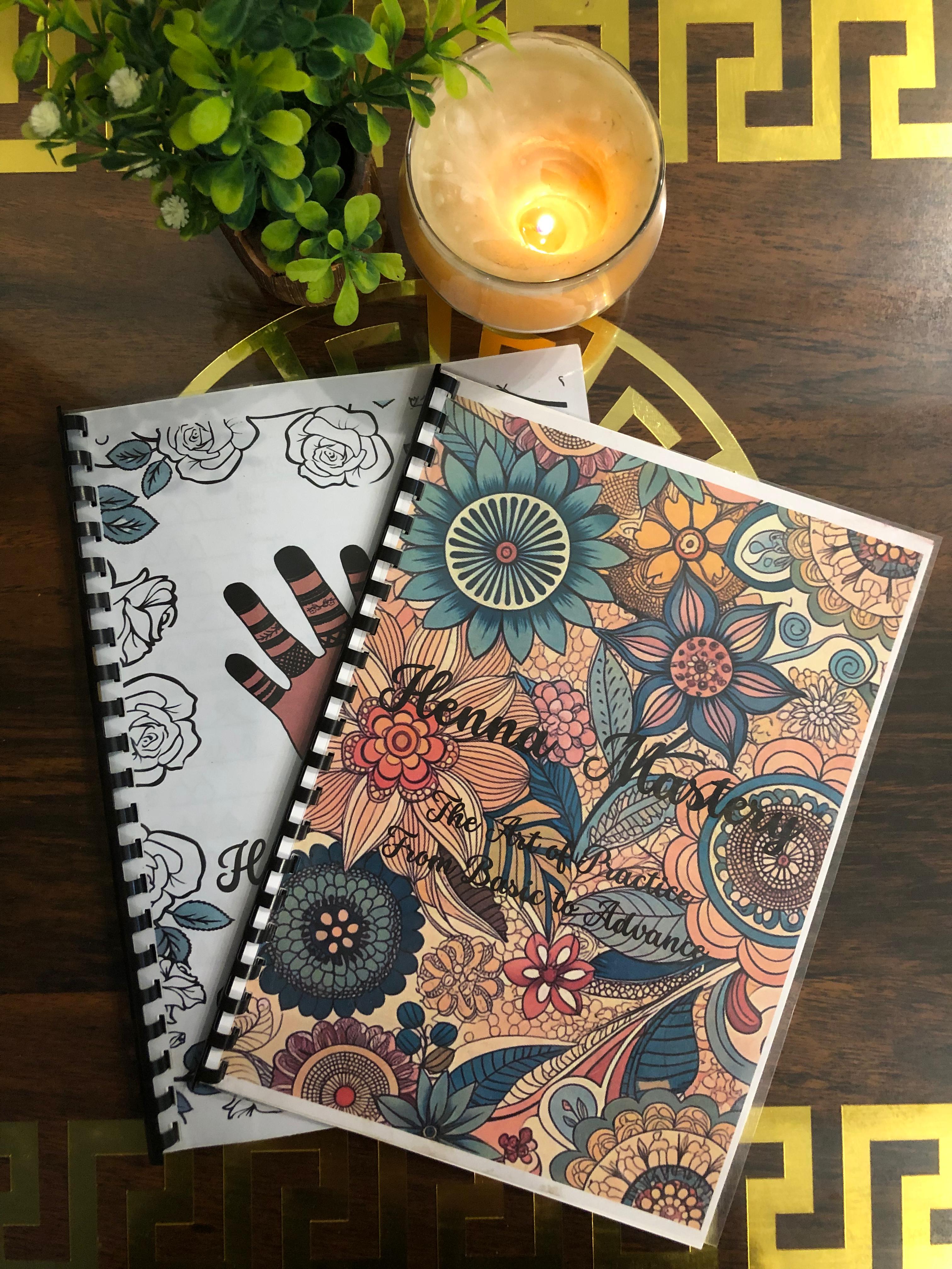 Pack of any 2 Henna Tracing Books of your choice with Reusable Acrylic sheet, a practice cone and free Dc.