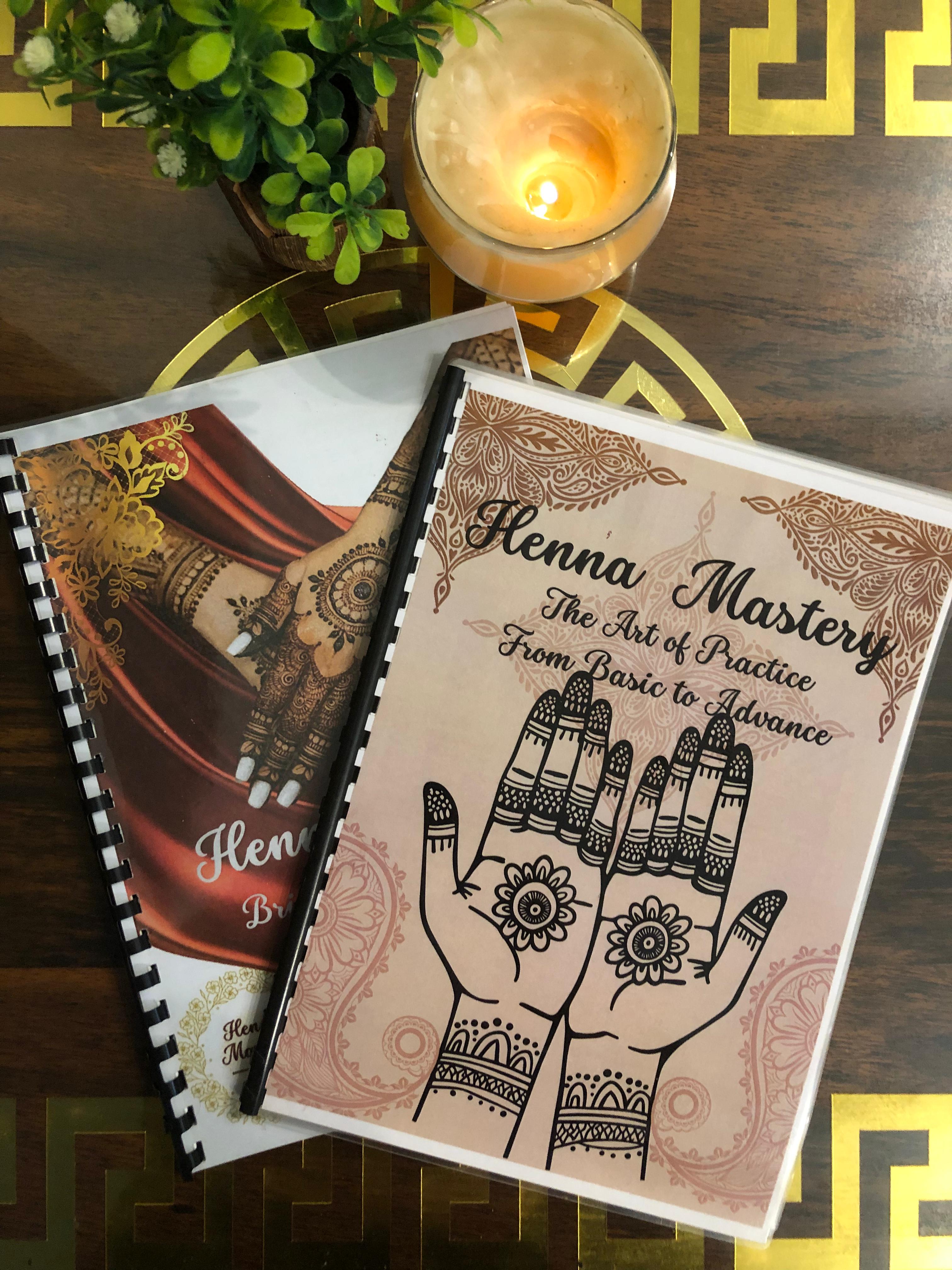 Pack of any 2 Henna Tracing Books of your choice with Reusable Acrylic sheet, a practice cone and free Dc.
