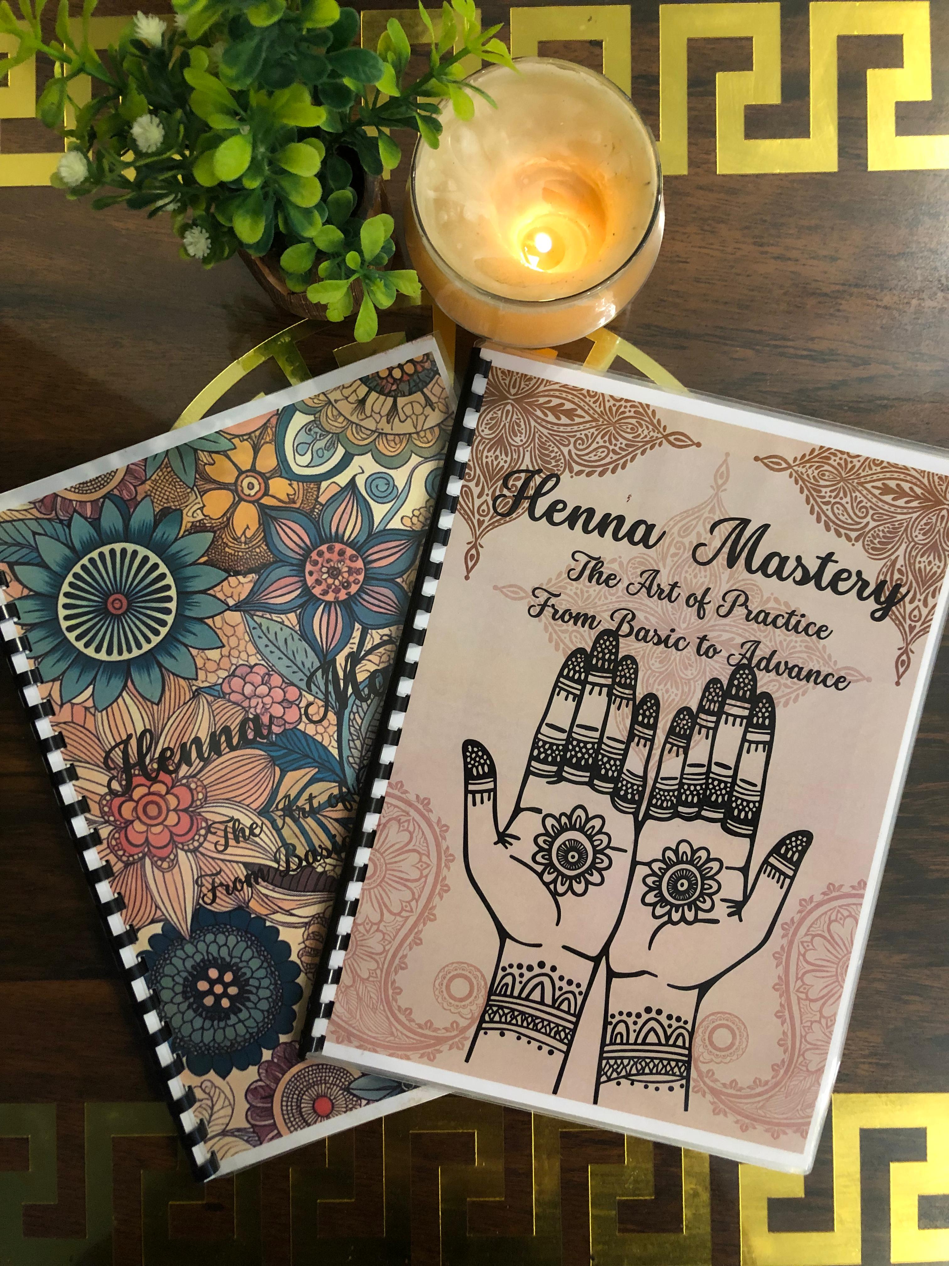 Pack of any 2 Henna Tracing Books of your choice with Reusable Acrylic sheet, a practice cone and free Dc.