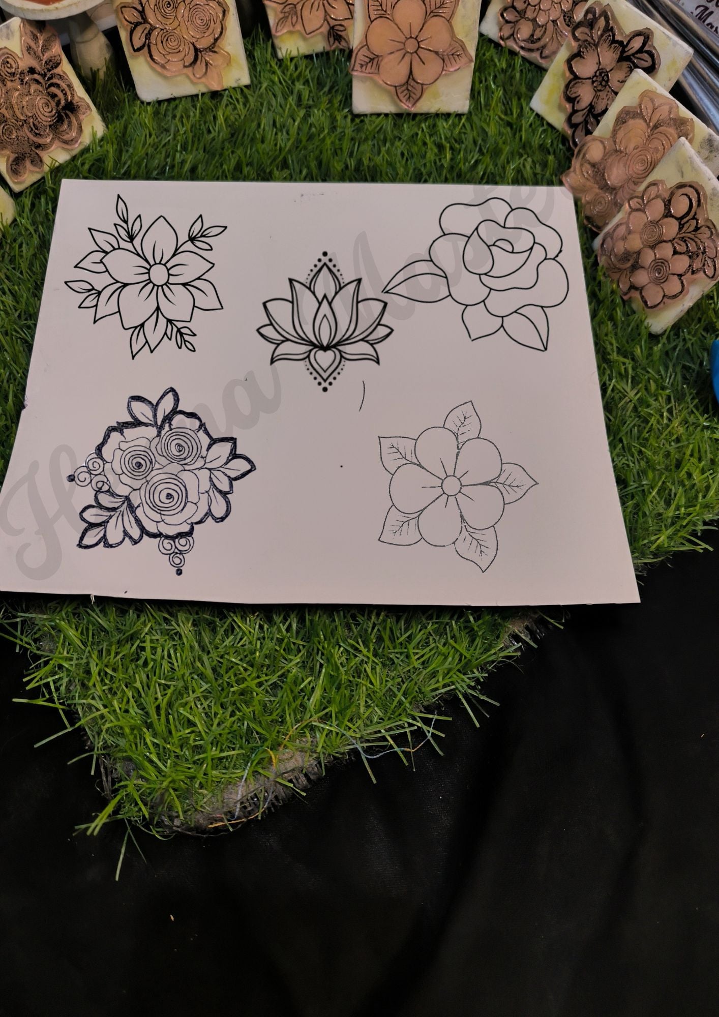 Reusable Mehandi/Henna Stamps Pack of 5  Beautiful Floral Designs and a Bridal Henna cone.