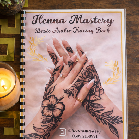 Arabic Henna Reusable Tracing Book + FREE Reusable Acrylic Sheet and a Practice Cone. (Volume 6)