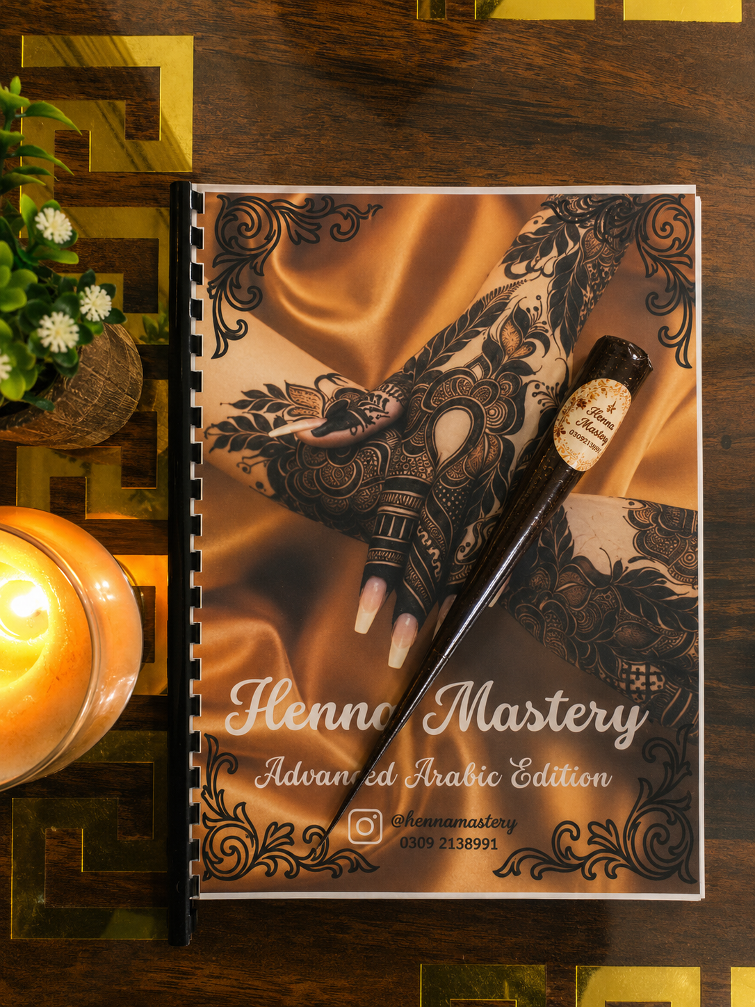 Arabic Henna Reusable Tracing Book Volumes Basic and Advanced Edition + FREE Reusable Acrylic Sheet and a Practice Cone.
